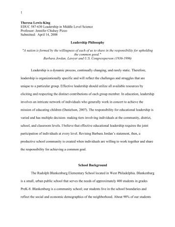 Final Leadership Philosophy Paper - School of Arts & Sciences