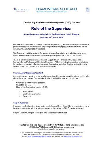 Role of the Supervisor - Health Facilities Scotland