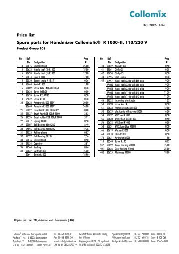 Price list Spare parts for Handmixer Collomatic® R 1000 ... - Collomix