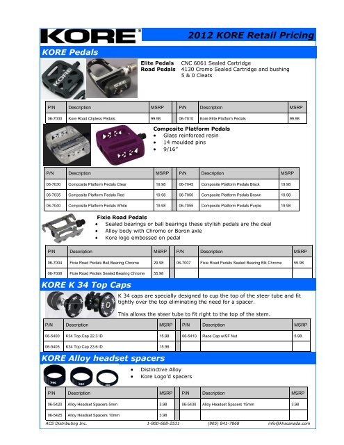 2012 KORE Retail Pricing - KHS