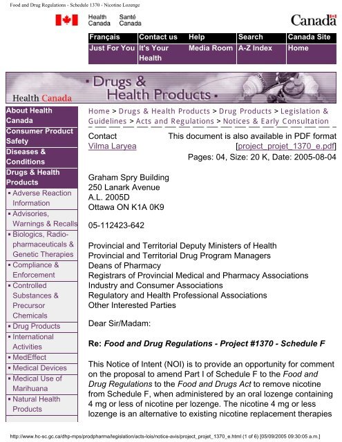 Food And Drug Regulations Schedule 1370 Punto Focal