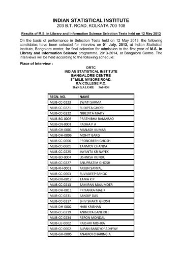M.S. in Library and Information Science - Indian Statistical Institute