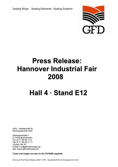 Press Release - GFD - Gesellschaft fÃ¼r Dichtungstechnik mbH