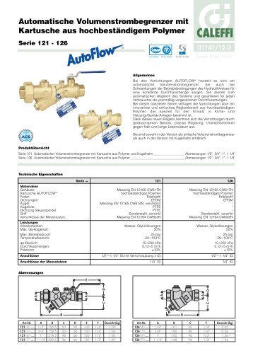 Automatische Volumenstrombegrenzer mit Kartusche aus ... - Caleffi