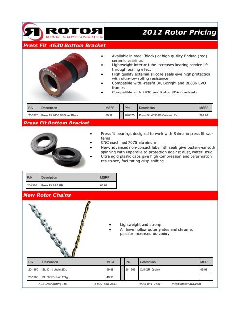 2012 Rotor Pricing - KHS