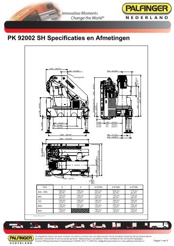PK 92002 SH Specificaties en Afmetingen - Palfinger
