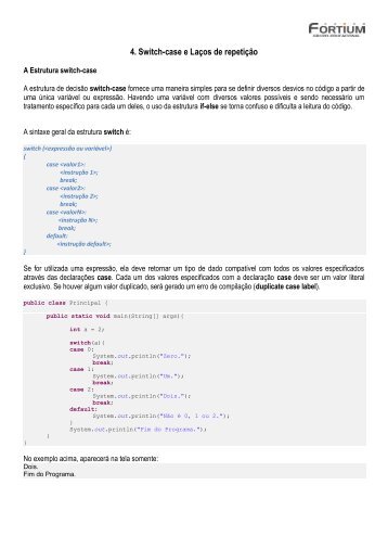 4. Switch-case e LaÃ§os de repetiÃ§Ã£o