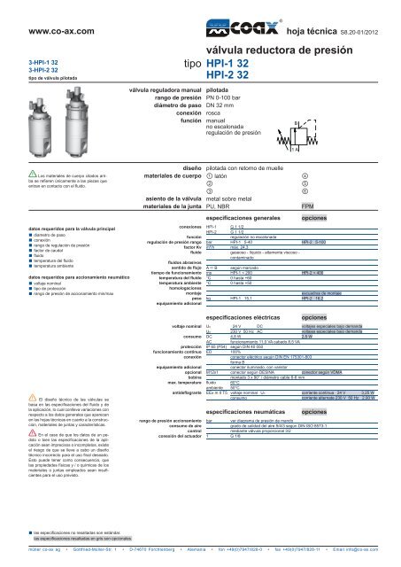 tipo válvula reductora de presión HPI-1 32 HPI-2 32 - müller co-ax ag