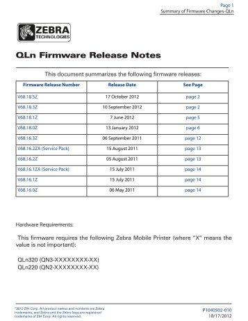 QLn Firmware Release Notes - Zebra