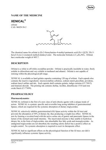 Xenical (orlistat) - Product Information (PI) - Roche Australia