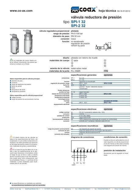 tipo válvula reductora de presión SPI-1 32 SPI-2 32 - müller co-ax ag
