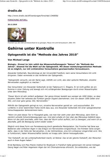 Optogenetik ist die _Methode des Jahres 2010