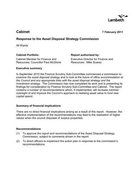 Asset Disposal Strategy Scrutiny Commission ... - Lambeth Council