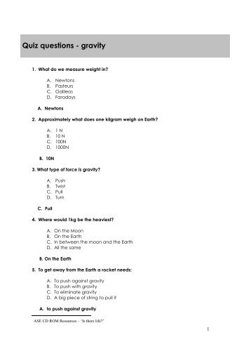 Quiz questions - gravity - National STEM Centre