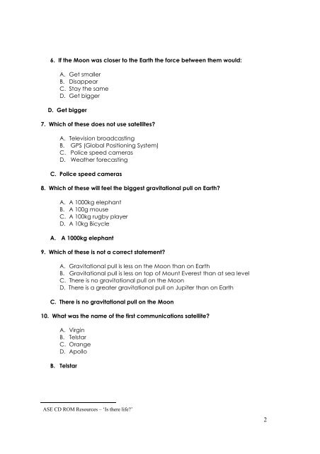 Quiz questions - gravity - National STEM Centre