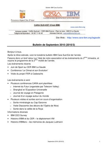 Bulletin de Septembre 2010 (2010/3) - CARA IBM