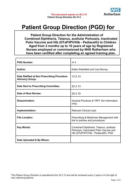 Patient Group Direction (PGD) for - NHS Rotherham