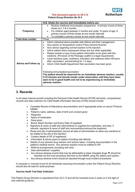 Patient Group Direction (PGD) for - NHS Rotherham