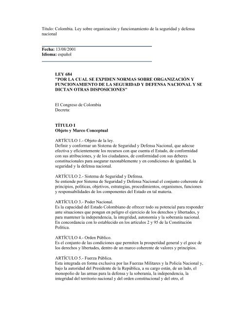 Ley sobre OrganizaciÃƒÂ³n y Funcionamiento de la ... - Idepe.org