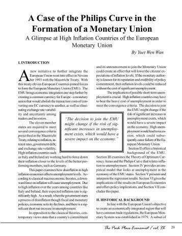 A Case of the Philips Curve in the Formation of a Monetary Union