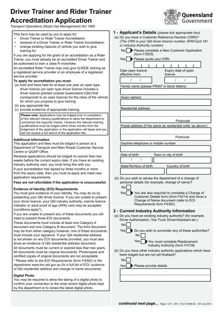 Driver Trainer and Rider Trainer Accreditation Application