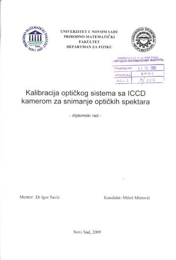 Miloš Mitrović - Kalibracija optičkog sistema sa ICCD kamerom za ...