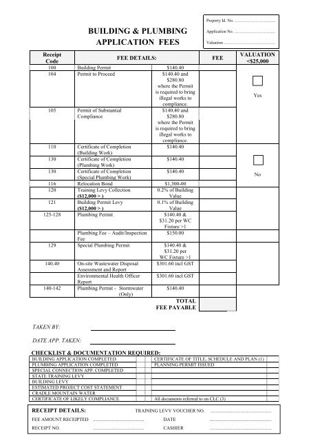 Application for Building Permit - Waratah-Wynyard Council