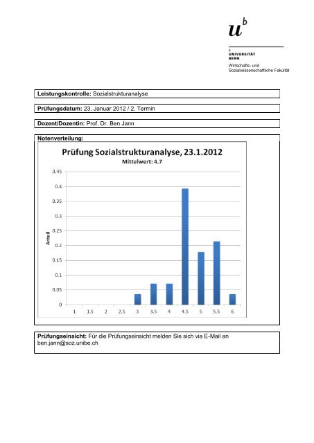 Leistungskontrolle EinfÃ¼hrungsstudium: - UniversitÃ¤t Bern