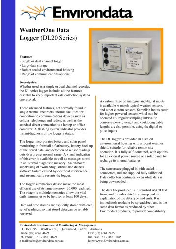 WeatherOne Data Logger (DL20 Series) - Tech-Rentals