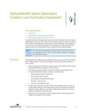 OptumHealth Vision (Spectera) Contact Lens Formulary Expansion