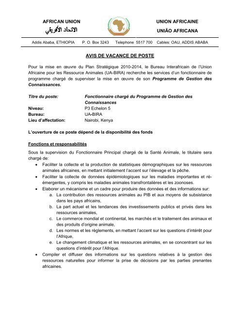 avis de vacance de poste african union union africaine uniÃ£o africana