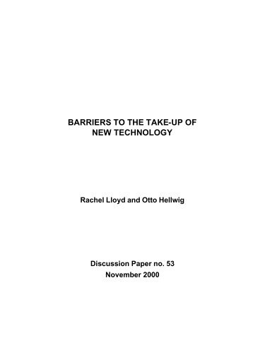 BARRIERS TO THE TAKE-UP OF NEW TECHNOLOGY - NATSEM