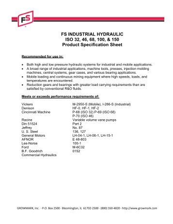 FS Industrial Hydraulic ISO 32, 46, 68, 100, and ... - GoFurtherWithFS