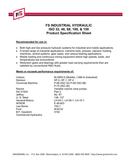 FS Industrial Hydraulic ISO 32, 46, 68, 100, and ... - GoFurtherWithFS