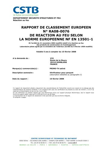 rapport de classement europeen nÂ° ra08-0076 de reaction au feu ...