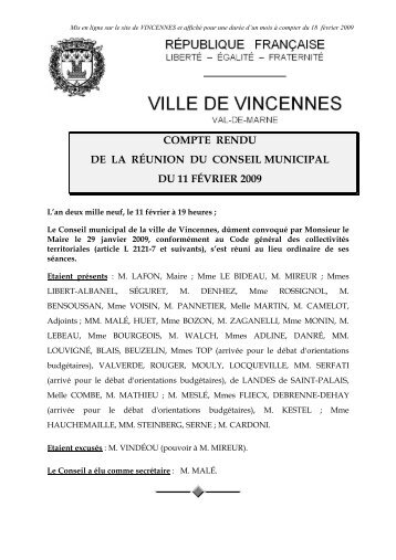 Compte-rendu du Conseil municipal du 11 fÃ©vrier 2009 - Ville de ...