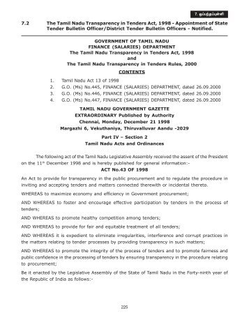 Tamil Nadu Govt. Gazette Extradinary Published by Authority ...