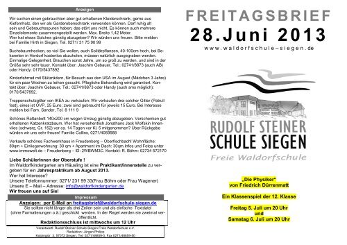 Freitagsbrief 28.06.2013 - Rudolf-Steiner-Schule Siegen Freie ...