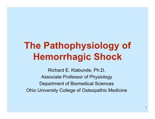 The Pathophysiology of Hemorrhagic Shock - Ohio University ...