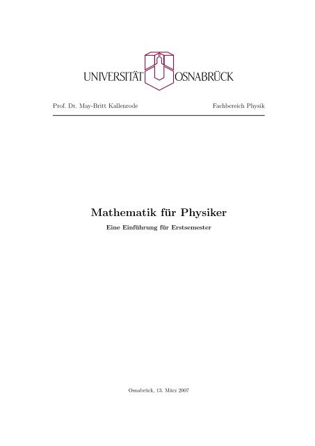 Mathematik fÃ¼r Physiker - Numerische Physik: Modellierung