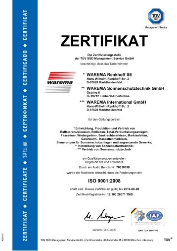 Zertifikat ISO 9001 (PDF) - Warema