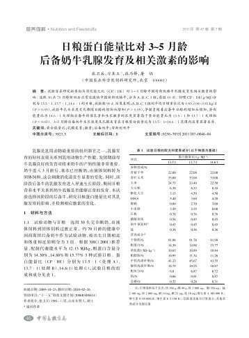 附件：日粮蛋白能量比对3~5月龄后备奶牛乳腺发育及相关激素的影响