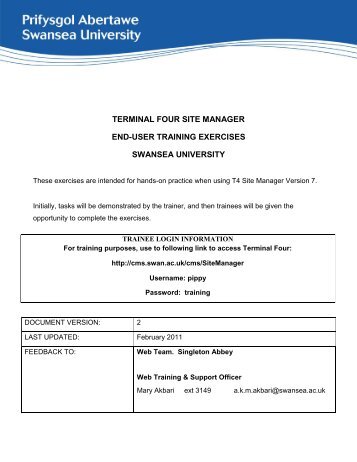 Terminal Four Site Manager - Swansea University