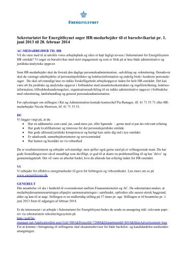 Sekretariatet for Energitilsynet sÃƒÂ¸ger HR-medarbejder til et ...