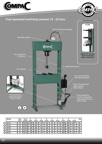 Foot operated workshop presses 16 - 25 tons - CompaC