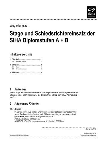 Stage und Schiedsrichtereinsatz der SIHA ... - Swiss Ice Hockey