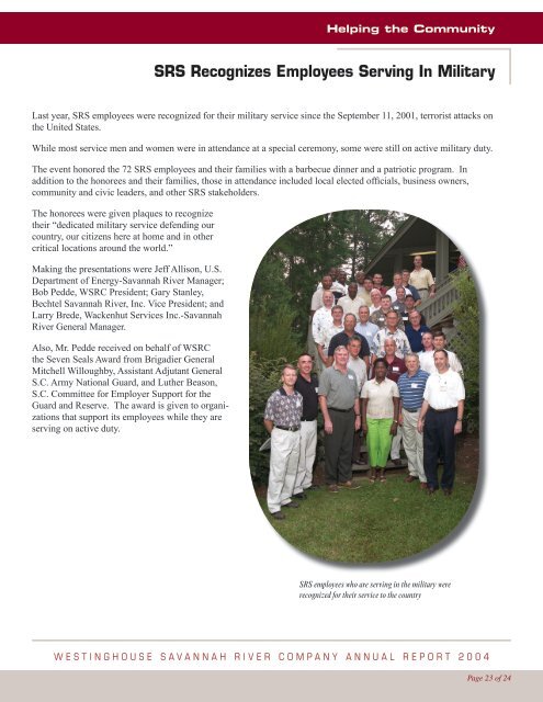 2004 WSRC Annual Report - Savannah River Site