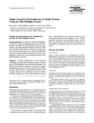 Simple starch-gel electrophoresis of gliadin proteins using the LKB ...