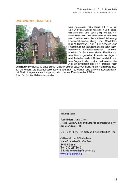 Newsletter Nr. 15 01/2014 - Das Pestalozzi-Fröbel-Haus