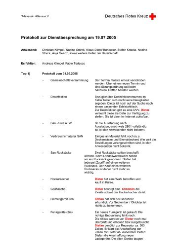 Protokoll zur Dienstbesprechung am 19.07.2005